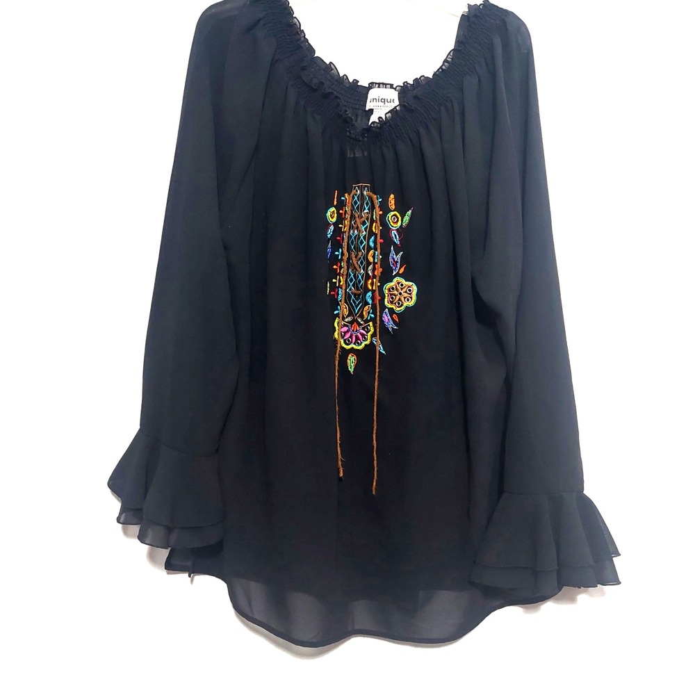 Unique Spectrum Womens 2x Sheer Blouse & Attached Cami Long Bell Ruffle Sleeves